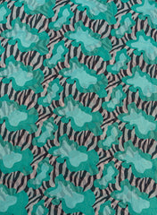 Shimmer Georgette Sea Green Color Abstract Pattern Digital Print Fabric.