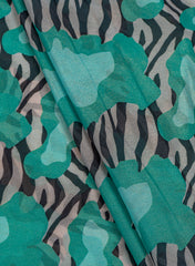 Shimmer Georgette Sea Green Color Abstract Pattern Digital Print Fabric.