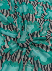 Shimmer Georgette Sea Green Color Abstract Pattern Digital Print Fabric.