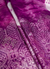 Pure Georgette Dark Purple Color Tie And Dye Zari Embroidery Big Panna Fabric.