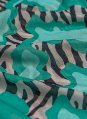 Shimmer Georgette Sea Green Color Abstract Pattern Digital Print Fabric.