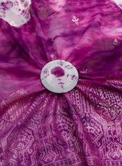 Pure Georgette Dark Purple Color Tie And Dye Zari Embroidery Big Panna Fabric.