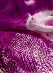 Pure Georgette Dark Purple Color Tie And Dye Zari Embroidery Big Panna Fabric.