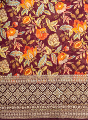 Pure Georgette Burgundy Color Floral Digital Print Daman Embroidery Big Panna Fabric.