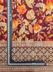 Pure Georgette Burgundy Color Floral Digital Print Daman Embroidery Big Panna Fabric.