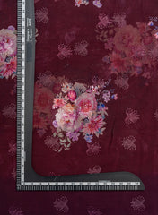 Pure Organza Purple Color Floral Digital Print With Thread Work Embroidery Fabric.