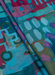 Shimmer Georgette  Capri Blue Color Geometrical Pattern Digital Print Fabric.
