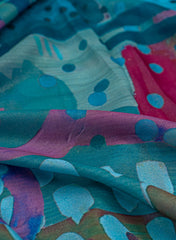 Shimmer Georgette  Capri Blue Color Geometrical Pattern Digital Print Fabric.