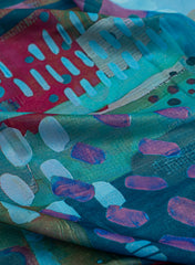 Shimmer Georgette  Capri Blue Color Geometrical Pattern Digital Print Fabric.