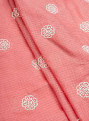 Cotton Kota Checks  Mauve Pink Color Thread Work Floral Embroidery Fabric.