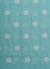 Cotton Kota Checks Sky Blue Color Thread Work Floral Embroidery Fabric.