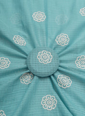 Cotton Kota Checks Sky Blue Color Thread Work Floral Embroidery Fabric.