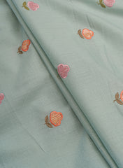 Pure Cotton Cambric Sky Blue Color Floral Pattern Resham Work Embroidery Fabric.