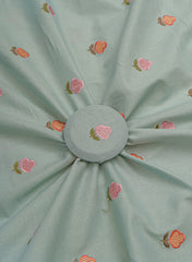 Pure Cotton Cambric Sky Blue Color Floral Pattern Resham Work Embroidery Fabric.