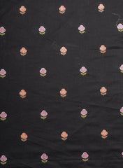 Pure Cotton Cambric Black Color Floral Pattern Resham Work Embroidery Fabric.