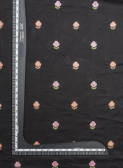 Pure Cotton Cambric Black Color Floral Pattern Resham Work Embroidery Fabric.