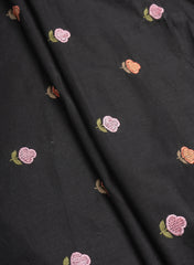 Pure Cotton Cambric Black Color Floral Pattern Resham Work Embroidery Fabric.