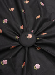 Pure Cotton Cambric Black Color Floral Pattern Resham Work Embroidery Fabric.