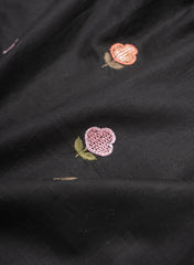 Pure Cotton Cambric Black Color Floral Pattern Resham Work Embroidery Fabric.