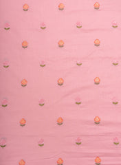 Pure Cotton Cambric Bright Pink Color Floral Pattern Resham Work Embroidery Fabric.