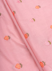 Pure Cotton Cambric Bright Pink Color Floral Pattern Resham Work Embroidery Fabric.