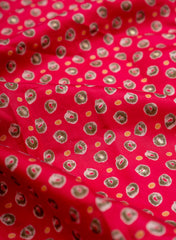 Modal Chanderi Dark PInk  Color Bandhani Screen Print Fabric With Big Panna Foil