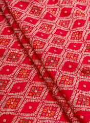 Modal Chanderi Dark PInk Color Ikat Screen Print Fabric With Big Panna Foil