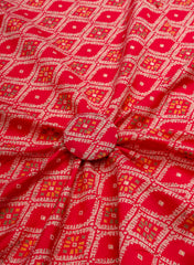Modal Chanderi Dark PInk Color Ikat Screen Print Fabric With Big Panna Foil
