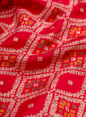Modal Chanderi Dark PInk Color Ikat Screen Print Fabric With Big Panna Foil