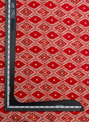 Modal Chanderi Red Color Ikat Screen Print Fabric With Big Panna Foil.