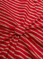 Modal Chanderi Red Color Bandhani Screen Print Fabric With Big Panna Foil.