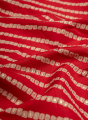 Modal Chanderi Red Color Bandhani Screen Print Fabric With Big Panna Foil.