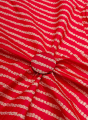 Modal Chanderi Dark Pink Color Bandhani Screen Print Fabric With Big Panna Foil.