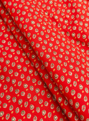 Modal Chanderi Red Color Bandhani Screen Print Fabric With Big Panna Foil.