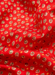 Modal Chanderi Red Color Bandhani Screen Print Fabric With Big Panna Foil.