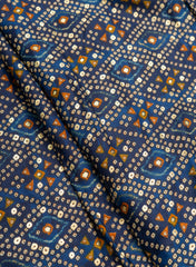 Pure Rayon Navy Blue Color bandhani Pattern Screen Print Fabric With Foil Big Panna.