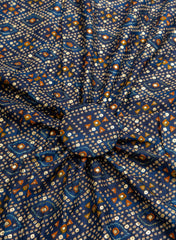 Pure Rayon Navy Blue Color bandhani Pattern Screen Print Fabric With Foil Big Panna.