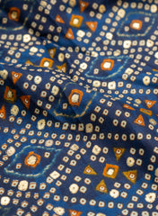 Pure Rayon Navy Blue Color bandhani Pattern Screen Print Fabric With Foil Big Panna.