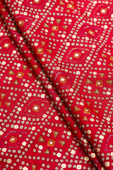 Pure Rayon Dark Pink Color bandhani Pattern Screen Print Fabric With Foil Big Panna.