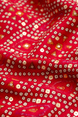 Pure Rayon Dark Pink Color bandhani Pattern Screen Print Fabric With Foil Big Panna.