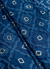Pure Rayon Dark Blue Color bandhani Pattern Screen Print Fabric With Foil Big Panna.
