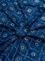 Pure Rayon Dark Blue Color bandhani Pattern Screen Print Fabric With Foil Big Panna.