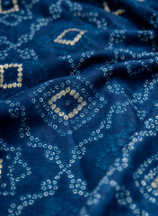 Pure Rayon Dark Blue Color bandhani Pattern Screen Print Fabric With Foil Big Panna.