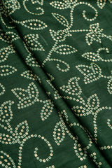 Pure Rayon Dark Green Color bandhani Pattern Screen Print Fabric With Foil Big Panna.