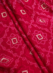 Pure Rayon Dark Pink Color bandhani Pattern Screen Print Fabric With Foil Big Panna.