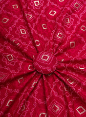 Pure Rayon Dark Pink Color bandhani Pattern Screen Print Fabric With Foil Big Panna.