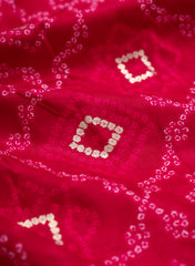 Pure Rayon Dark Pink Color bandhani Pattern Screen Print Fabric With Foil Big Panna.