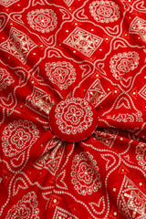 Pure Rayon Red Color bandhani Pattern Screen Print Fabric With Foil Big Panna.