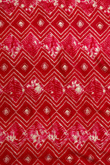 Pure Rayon Dark Pink Color Geometrical Pattern Screen Print Fabric With Foil Big Panna.