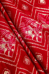 Pure Rayon Dark Pink Color Geometrical Pattern Screen Print Fabric With Foil Big Panna.